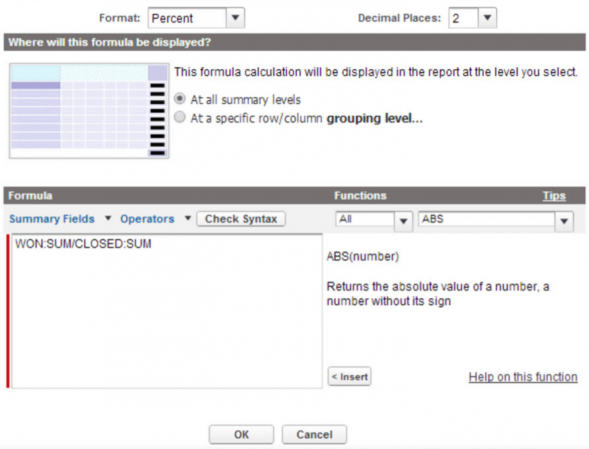 Salesforce opportunity reporting formulas for calculating sales